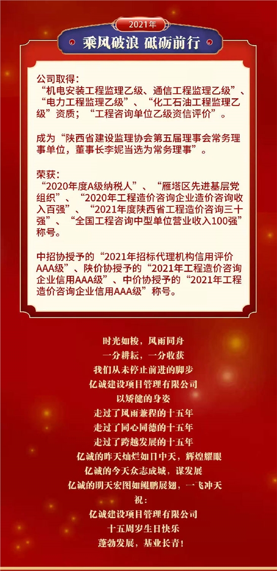 匠心億誠，十五悅起丨熱烈祝賀億誠公司成立15周年