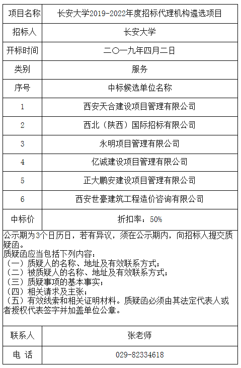 長安大學(xué)2019-2022年度招標(biāo)代理機(jī)構(gòu)遴選項(xiàng)目